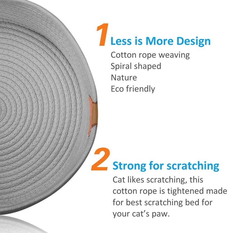 DogLemi Cat Bed Basket Nest Round Cotton Rope Woven Warm Medium,Pet Sleeping Bed House Cute Fun Scratcher Scratching Scratch Mat Pad for Puppy Small Dogs Indoor Play Eco Washable Winter Summer (Gray) - Image 3